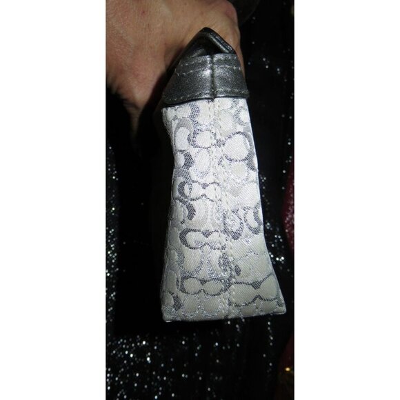 COACH Silver & Grey Signature Collection Canvas & Leather Mini Handbag New with - Picture 5 of 10